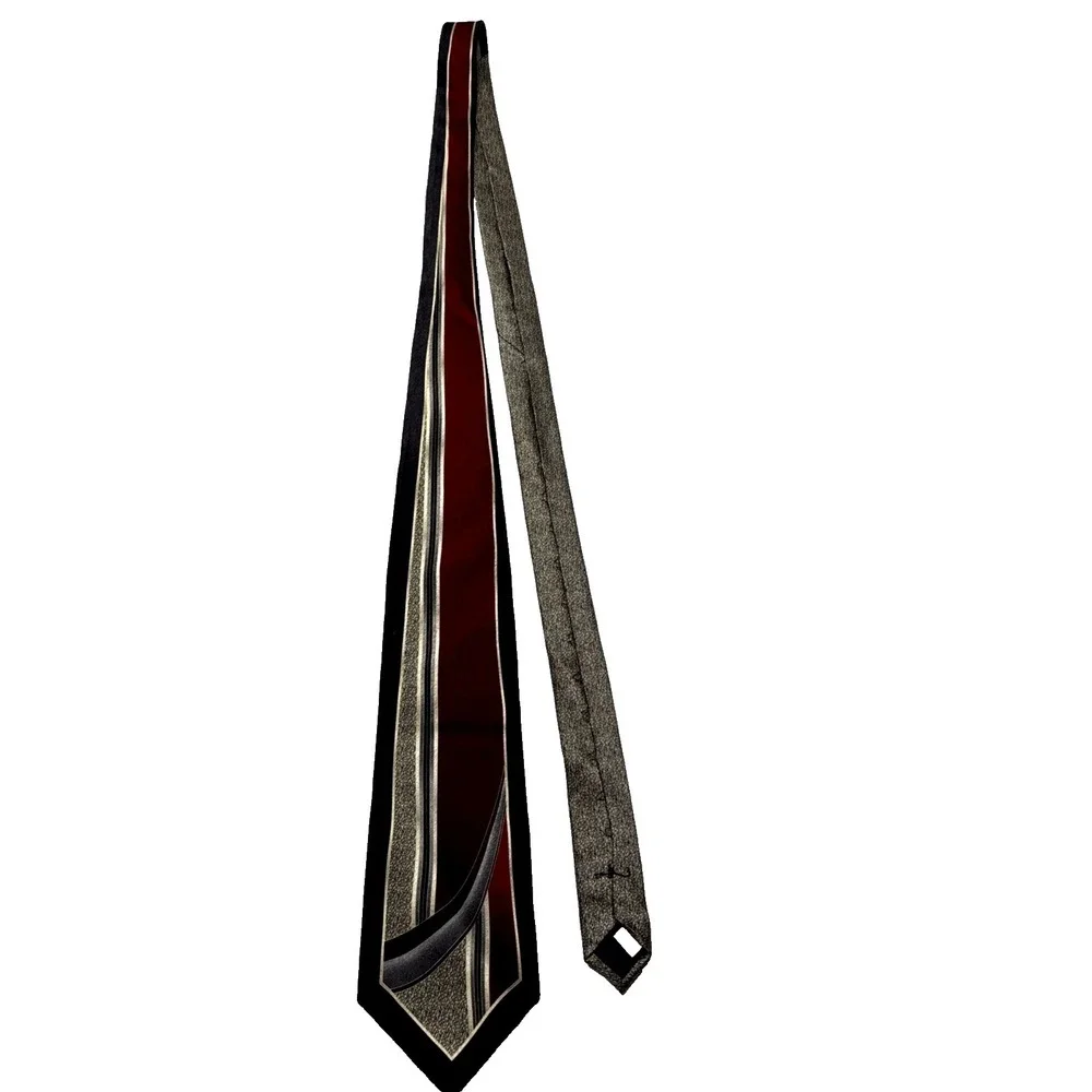 Tie, Pierre Cardin Long ABSTRACT Wave Frame Navy Grey Wine Gold Import SILK USA